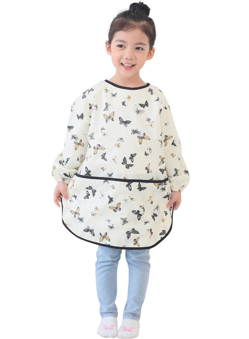 Plie Kids Painting Apron â€“ Waterproof Long Sleeve Art Smock for Toddlers & Preschoolers, Messy Play, Baking, Crafts, Cooking, Sensory Activities (Ages 1â€“10), Butterfly Print (38-M) - Image 1